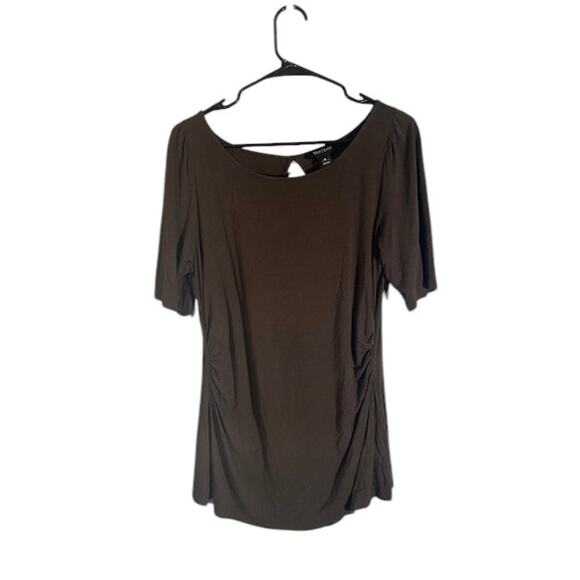 WHBM Simple Basic Keyhole Back Short Sleeve Blouse Top Brown Women Sz M - Picture 1 of 8